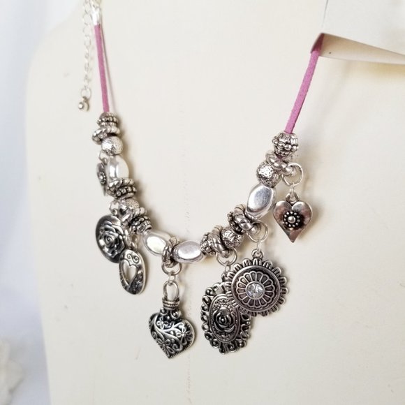 L&J Believe in Charm Necklace Earring Set Pink & Silver - Picture 4 of 13